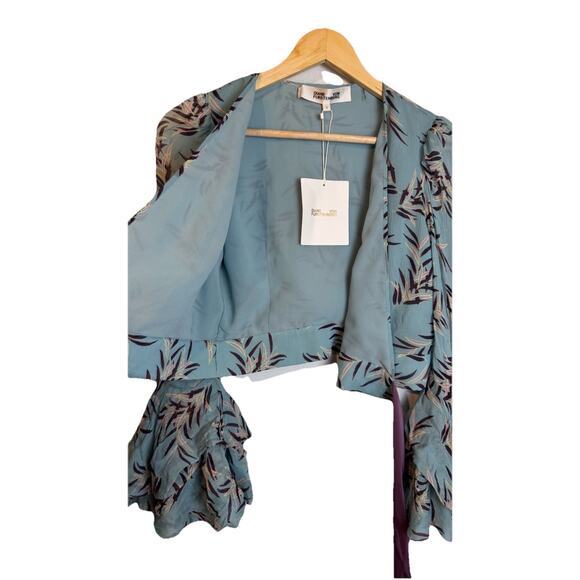 Diane Von Furstenberg Miranda Wrap Cropped Blouse Ruffle Sleeve Size 2 NEW $338 - Picture 6 of 11